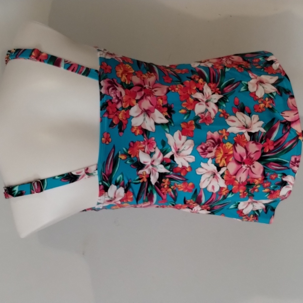 Lands' End Mastectomy Tankini Swim Top Size 14 Turquoise Lily Palm NWT - Picture 2 of 13